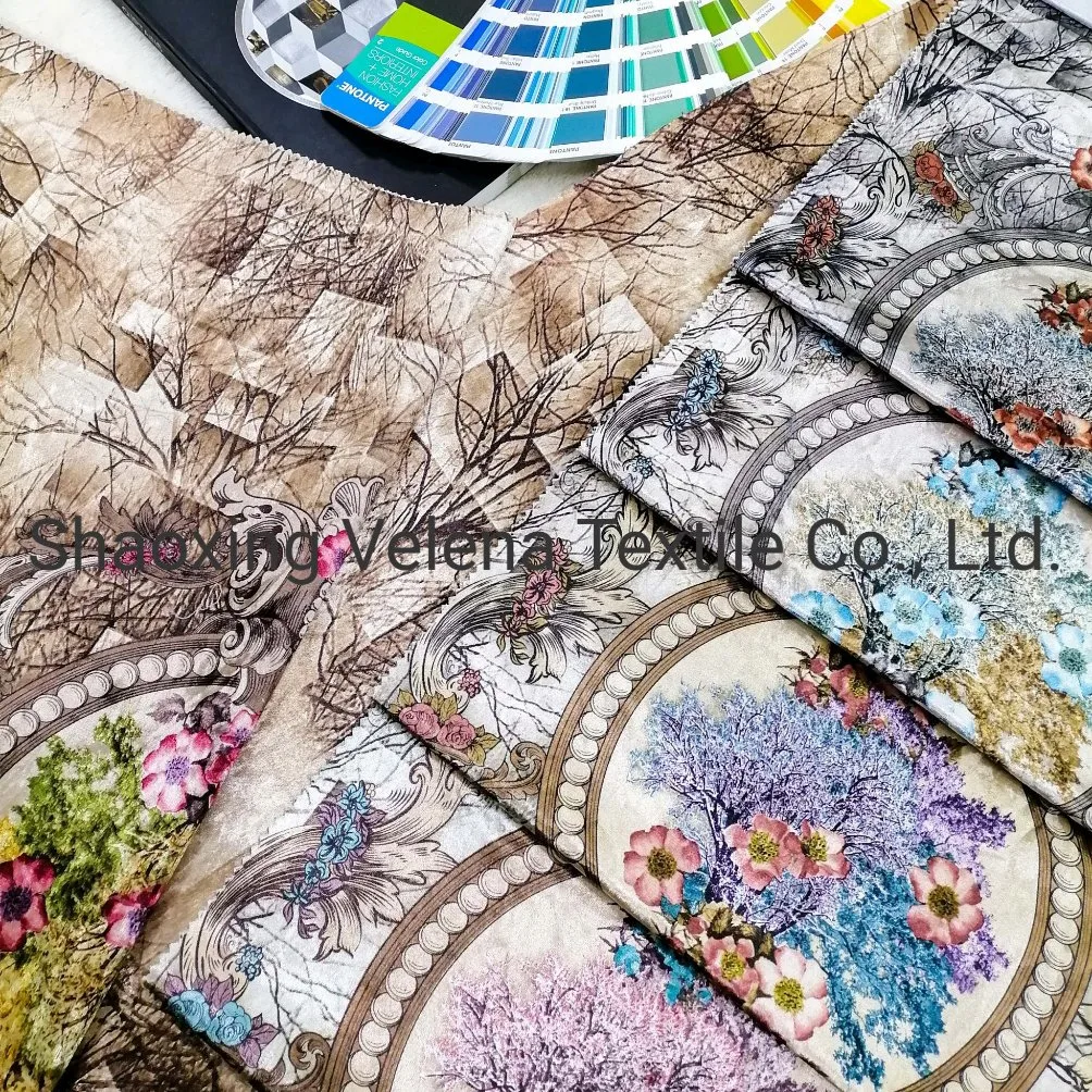 Hot Sale Polyester FDY Venisia Fudan Velvet Print Fancy Upholstery Furniture Sofa Curtain Fabric Home Textile